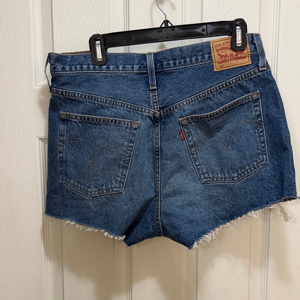 Levi's Dark Blue Ripped Jean Shorts - Picture 3 of 4